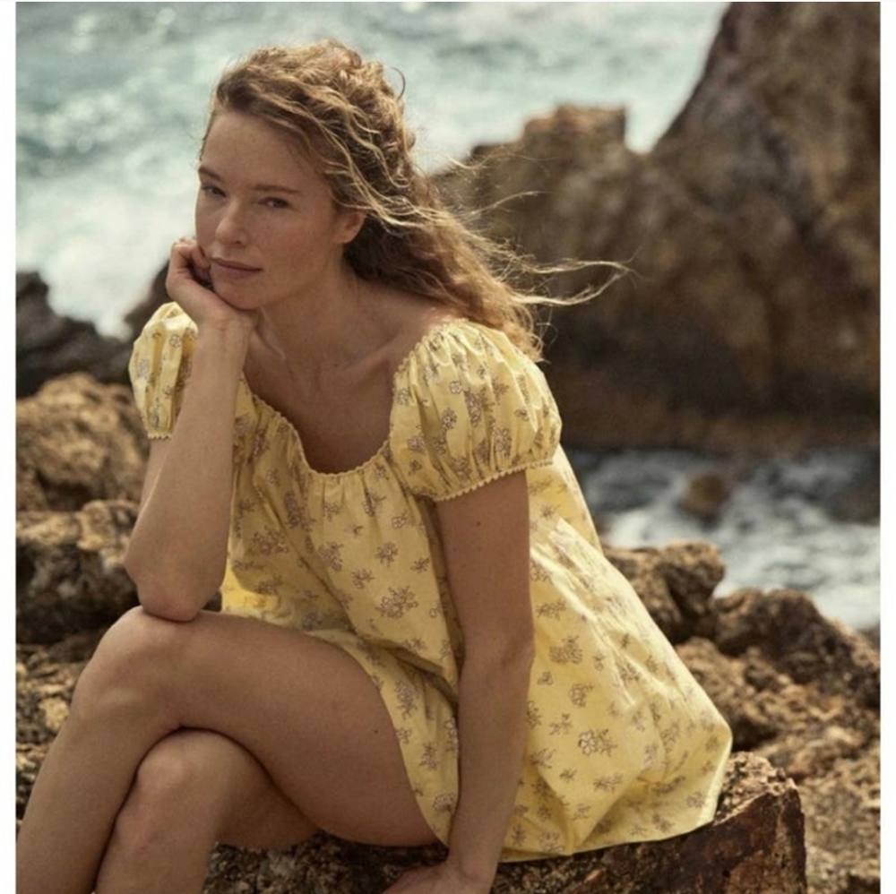 DOEN Julie Mini Dress in Sunshine Bouton De Rose Print L
